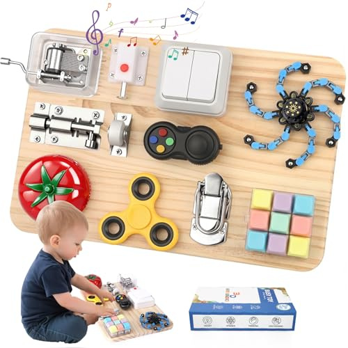 Spinner Busy Board Montessori Spielzeug für Kleinkinder, Fidget Sensorische Reise Spielzeug Lernen Motorische Fähigkeiten für Alter 3 4 5, Geburtstagsgeschenk Bildungsaktivitäten für Jungen Mädchen