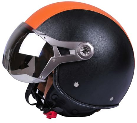 Casque Jet Moto 3/4 demicasque visière Rabattable Casques Ouverts légers pour Motorcycle et Scooter Doublure Amovible en Cuir ABS homologué Dot Noir M/57-58cm