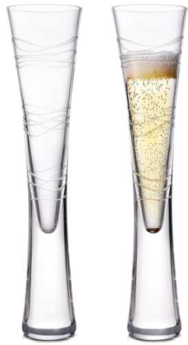 karadrova Lot de 2 flûtes à champagne, prosecco, faites à la main, en cristal transparent, flûtes à prosecco pour anniversaire de mariage (cercle)