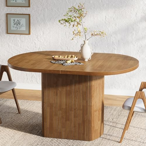 Tribesigns Ovale Esstisch, Rustikaler Küchentisch mit Holzbasis für 4 Personen, Kleiner Esstisch für Esszimmer, Küche, Wohnzimmer, 120 x 70 x 75,5 cm, Braun