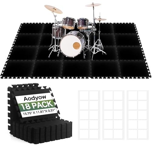 18 Pcs Sound Absorbing Interlocking Floor Mats Pads, 15.7 x 11.8 x 0.3 sound absorbing rug, Non-Slip Anti Vibration Sound Proof Puzzle Felt Padding, Piano Carpet Drum Rug for Music Studio