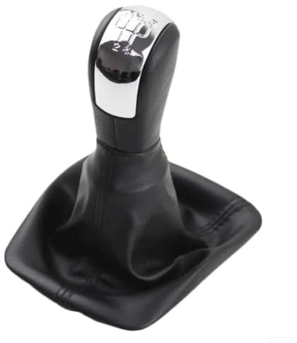 Pomo de palanca de cambios de cuero y cubierta antipolvo cromada, para Skoda para Octavia 2 2004-2013, se adapta a 5 velocidades y 6 velocidades, agarre ergonómico (5 velocidades)