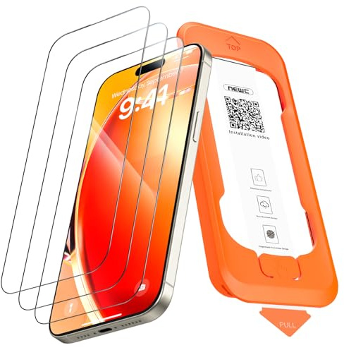 NEW'C Pellicola Vetro per iPhone 15 Pro Max, in Vetro Temperato | 3 Pezzi, HD Trasparente, 6,7 Pollici, Kit Installazione Incluso, Durezza 9H, Antigraffio, Senza Bolle