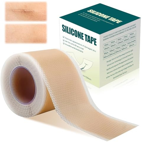 Silikon-Pflaster für Narben, Wiederverwendbare atmungsaktive Silikonfolie, Silicone Scar tape für Gesicht und Körper, einfache Anwendung (4 x 150cm Rolle)