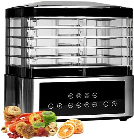 Déshydrateur alimentaire, 5 plateaux en acier inoxydable pour viande séchée et fruits, séchoir électrique numérique avec minuterie et contrôle de la température, pour des collations