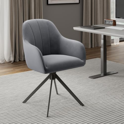 Hawthyhome Esszimmerstühle Drehbar 1er Set 5cm Sitzkissen Samt/Dunkelgrau | Stühle Esszimmer mit Armlehne,Polsterstuhl mit Metallbeinen,Moderner Küchenstuhl für Esszimmer,Wohnzimmer,Büro