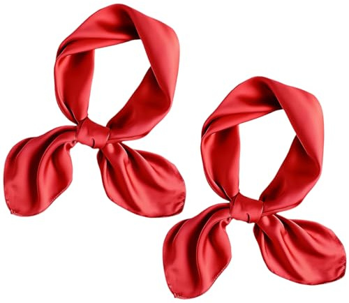 Rotes Halstuch, 2 Stück Bandana Rot, Tuch Damen, Seidentuch, Kopftuch Elegante, Halstuch Damen, Schal Geschenk für Frauen, 59x59cm