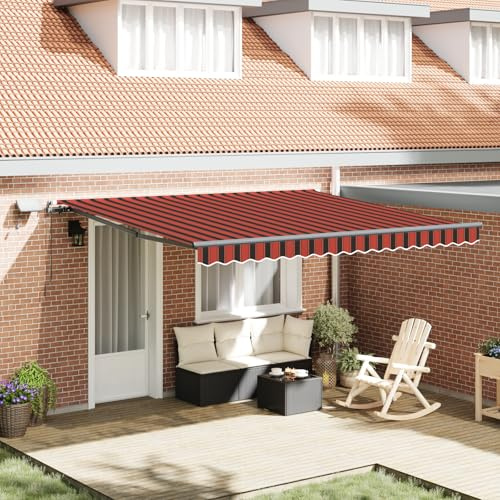 Tenda Retrattile Manuale con LED Arancione e Marrone 400x300 cm per Esterni, Grande Tenda da Sole in Poliestere Rigato con Protezione UV e Finitura Anti-Sbiadimento,