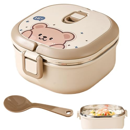 Fiambrera Térmica para Comida Caliente, Fiambrera Aislada Cuadrada De 700 Ml, Con Vajilla Patrón De Oso De Acero Inoxidable De Grado Alimenticio A Prueba De Fugas Caliente Para Niños, Aislada, Térmic
