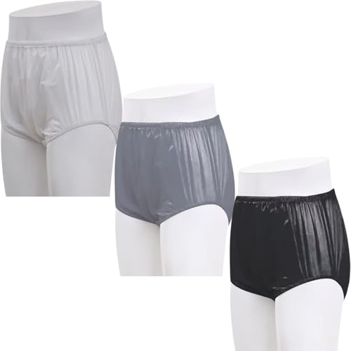 3 Pcs Plastic Adult Diaper Covers for Women Men,Waterproof Pull-On Cover Incontinence Pants Washable Plastic Pants Adults Diaper Cover Leakproof Panties(White+Gray+Black,Large)