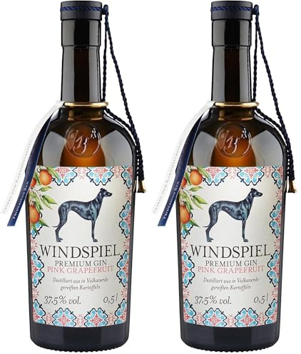 Windspiel Pink Grapefruit Gin - der Mediterrane für frische Longdrink Tonics - Feine Wacholderbeere trifft auf fruchtige Grapefruit / 37,5% vol. (1 x 0,5 l) (Packung mit 2)