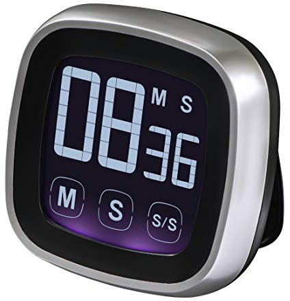 Xavax 95321 Digitaler Küchentimer, Touch-Funktion (Timer und Stoppuhr, magnetisch, bis 99 Min. 59 Sek., lauter Ton) Design Kurzzeitmesser, elektronische Eieruhr silber/schwarz