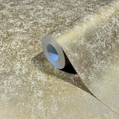 Gold Wallpaper Concrete Look Structure Non-Woven Wallpaper for Living Room or Bedroom Premium Quality Made in Germany 10,05 x 0,53m New 31754