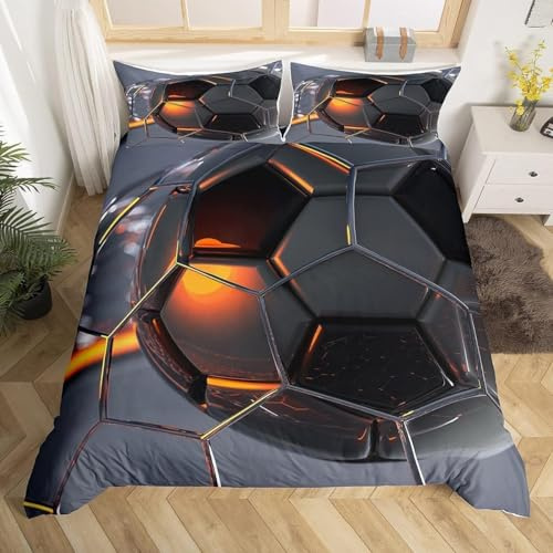Loussiesd Set di biancheria da letto con motivo geometrico e palloni da calcio, colore grigio, morbido copripiumino per bambini ragazzi adolescenti adulti, 1 copripiumino con 2federe,200x200cm
