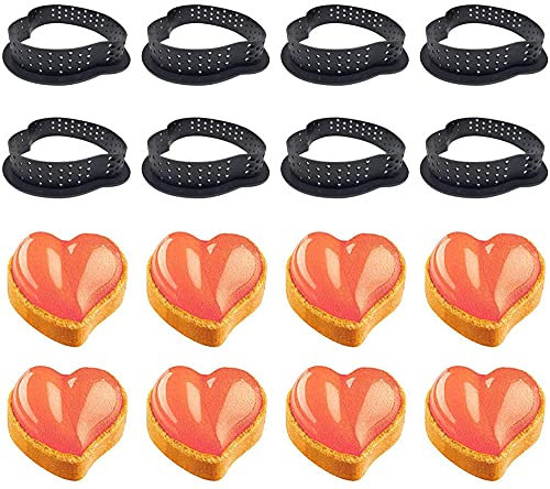 XiaoShenLu Moule à GâTeau Anneau à Tarte de PâTisserie Coupeur Perforé Forme Mousse Cercle DéCorateur de Dessert, 8pcs Coeur