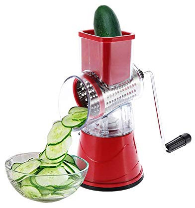 Affettatrice per Verdure sicure, Grattugia Manuale a Tamburo Rotante, Affettatrice per Verdure in Acciaio Inossidabile Resistente e Facile da Usare, Cucina per la casa(Red)