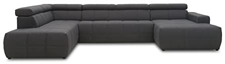 DOMO. collection Sofa Brandon, Wohnlandschaft mit Rückenfunktion Couch in U-Form, Polsterecke, Eckgarnitur, Polstergarnitur 359 x 228 x 80 cm (BxTxH), dunkelgrau
