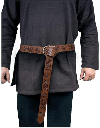 ITODA PU Leather Ring Belt Medieval Embossed Belt Cosplay Viking Battle Belts Celtic Style Retro Knight Costume Belts for Men Women