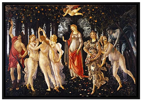 Pixxprint Sandro Botticelli - Frühling Primavera Leinwandbild 100x70 cm im Bilderahmen, Wandbild, Schattenfugenrahmen, Kein Poster