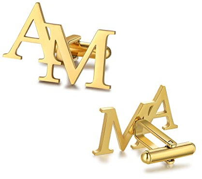 Jeweidea Personalisierte Herren Hemd Manschettenknöpfe mit Gravur Initialen Alphabet 1 Paar Namen Herren Manschettenknöpfe Edelstahl für Papa Bräutigam Hochzeit Weihnachtsgeschenke Vatertagsgeschenke