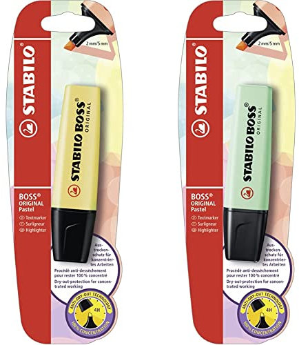 Stabilo Evidenziatore BOSS ORIGINAL Pastel - Pack da 1 - Giallo Banana & Evidenziatore BOSS ORIGINAL Pastel - Pack da 1 - Verde Menta