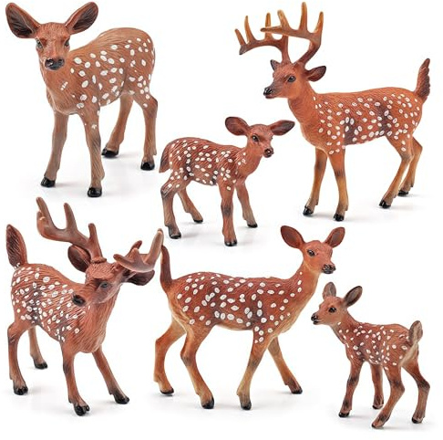 Gemini&Genius 6Pcs Deer Toys, Jungle Animal Deers with Cubs Toys