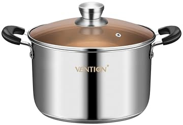 VENTION Marmite Inox 22 cm / 3,5 Litre, Faitout Induction avec Couvercle en Verre