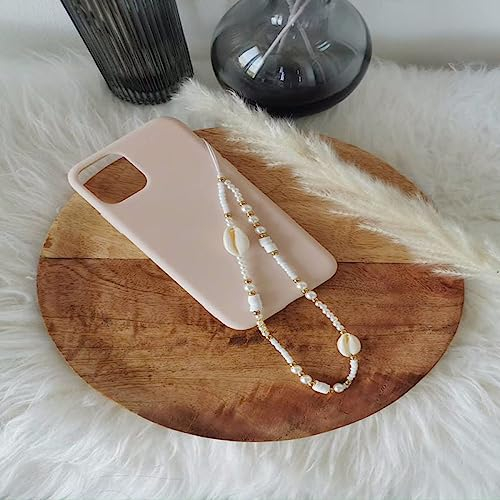 HANASE Handy-Gurt, Handy-Anhänger, Perlen-Buchstabe, Handy-Kette, natürlicher Muschel-Schmuck für Frauen, Anti-Verlust-Lanyard, T5