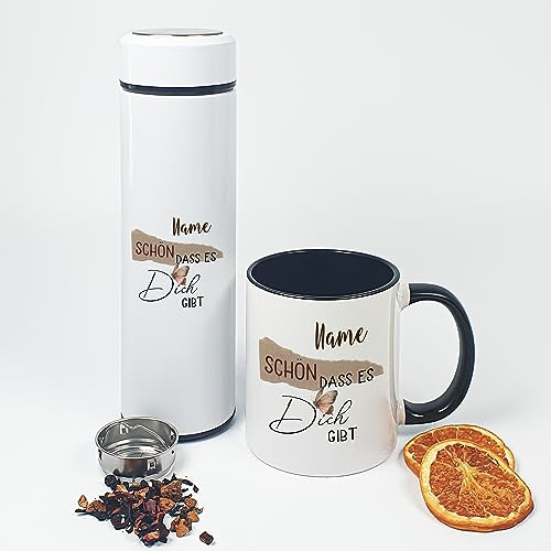 GRAZDesign Tee Geschenkset Teeflasche mit Sieb to go inkl. Tasse mit Name personalisiert | Geschenke für Teetrinker zu Weihnachten, Geburtstag, Muttertag Edelstahl 500ml