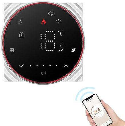 Ailgely Termostato de calefacción WiFi 3A, Termostato Digital Inteligente con Pantalla táctil y Control por Voz Tuya, Termostato de Ambiente Programable, Compatible con Amazon Echo, Google Home