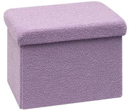 Bonlife Pouf a Cubo con Vano Portaoggetti,Pieghevole, con Coperchio, In Velluto,42X32X32cm,Viola