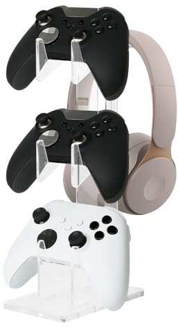Catime Support Manette de Jeux pour Bureau, Porte Manette, Support Casque Gamer, Support Casque et Manette, Support Transparent pour Casque et Contrôleur de Jeu en Acrylique, 3 Couches