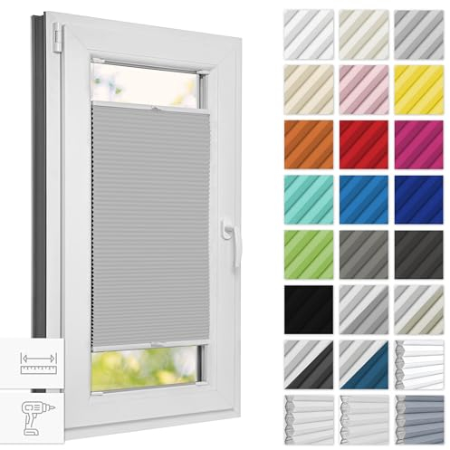 Estika Wabenplissee mit Bohren verdunkelung 90 cm x 120 cm - Waben: Hellgrau - Weiß - Rollos für Fenster, Jalousien Fenster für innen, Raffrollo, Fenster plissee