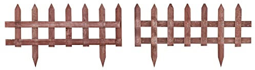 Outsunny Pack of 12 Wooden Border Fences, Garden Fixed Picket Fence for Lawn Edging, Flowerbed, 60L x 1D x 34H cm, Rustic Brown