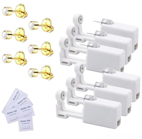 Voarge 6 piezas Pistola de perforación del oído, desechables estériles Kit de seguridad sin dolor (Oro Perla)