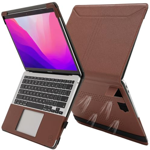 TYTX PU Leder Hülle Kompatibel mit MacBook Air 13,6 Zoll M5 M4 M3 M2 (2026-2022) A3449 A3240 A3113 A2681, Schützende Buchhülle mit weichem Innenfutter, Belüftung & Ständer für MacBook Air 13, Braun