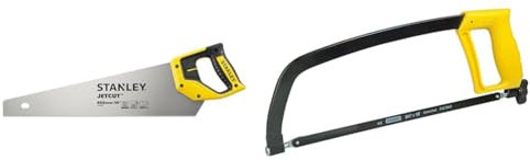 Stanley 2-15-595 Scie Égoïne JetCut Coupe Fine 450 mm Fabriquée en France - 11 dents/Pouce & STANLEY 1-15-122 Scie À métaux 300 mm - 10 dents/cm - Poignée Révolver Ergonomique Antidérapante