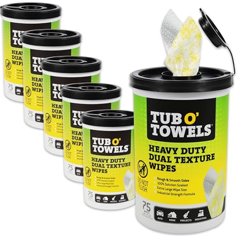 Tub O' Towels TW75 Multi-Surface Cleaning Wipes, 10 x 12, Dual Texture, 75 Count per Canister, Pack of 6