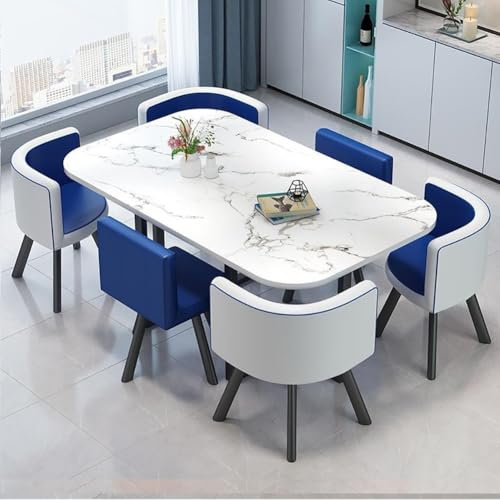 EpuzeR Esstisch mit 6 Stühlen Konferenztisch mit Stühlen Set for Büros, Konferenzräume, Küchen,Tischplatte aus Holz, Stahlkonstruktion(Blue 1)