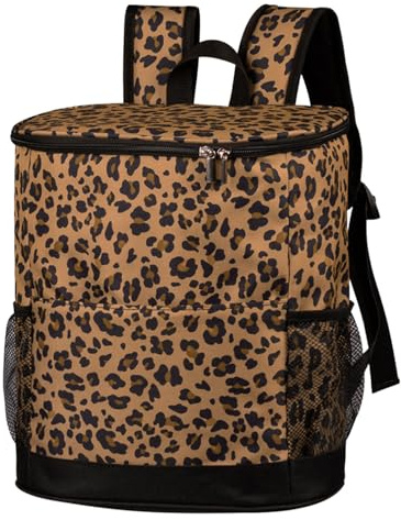 Cooler Backpack Insulated Cooler Bag 24L Backpack Cooler Bag Thermal with Hard Liner, Lightweight Shopping Rucksack Leak-proof Picnic Backpack Perfectly Fit for Beach/Work/Camping/Hiking (Leopard-2)