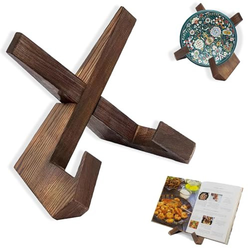 Buchständer Holz, Kochbuchhalter, Buchhalter, Rezepthalter für Küche, Buch Halterung, Tragbare Leseständer, iPad Tablet Ständer, Zum Ausstellen von Büchern, Tellern, Bilderrahmen