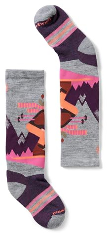 Smartwool Unisex Wintersport Full Mountain Moose Pattern OTC Socks (Toddler/Little Kid/Big Kid) Light Gray-Pink Large