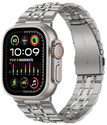 Tasikar Band kompatibelt med Apple Watch Band 49mm 46mm 45mm 44mm 42mm, män kvinnor rem massivt rostfritt stål metallarmband kompatibelt med Apple Watch Ultra SE Series 10 9 8 7 6 5 4 3, Titan
