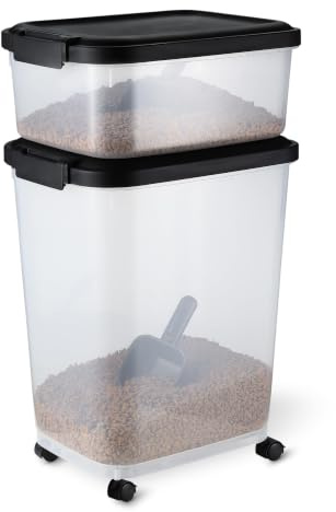 Amazon Basics Boîte de Conservation de Nourriture pour Animaux, contenance, 15.8 kg + 4.5 kg,Transparent et Noir