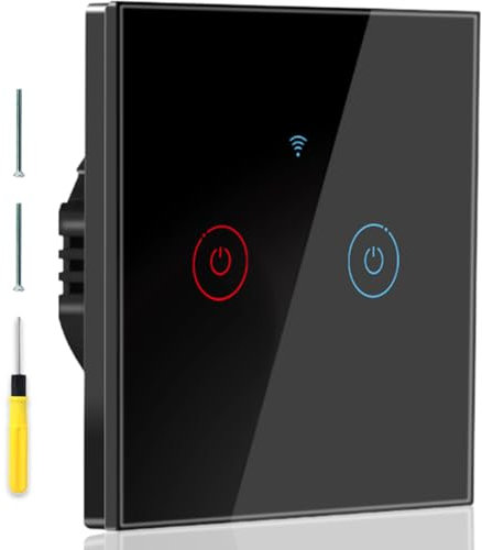 Acmerota Interruttore normale di tocco Interruttore della luce di tocco Interruttore della luce della parete 2 Gang 10A 500W Interruttore della luce sensibile al tocco, nessun filo neutro (nero)