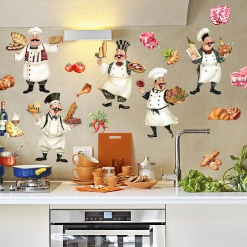 SUPERDANT Wandtattoo Mit Cartoon Koch Essen Kochen Wandsticker Küchenwandkunst Wandaufkleber DIY Vinyl Wandsticker Wandbilder Dekor Für Küche Restaurant Esszimmer Kne Wanddekoration