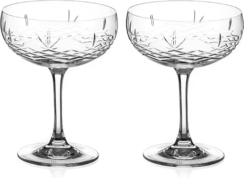 DIAMANTE Frederik Bagger Gatsby Saucers Hand Cut - Set of 2 Champagne Cocktail Saucer Coupes (Clear)