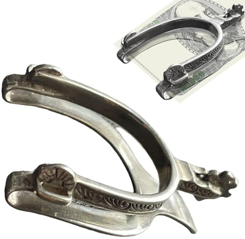 Clip de dinero de plata de ley con diseño de espolón occidental vintage, clip de dinero grabado personalizado, soporte de billetes de metal, clip de dinero vintage de plata de ley, para papá jinete de