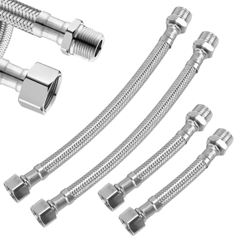 DAJASD 4 PCS Flexschlauch 3/8 Zoll,Panzerschlauch,Wasserhahn Schlauch VerläNgerung(20cm/10cm) mit Überwurf und Außengewinde,Armaturenschlauch für Armatur Sanitär Schlauch Anschlussschlauch Armatur