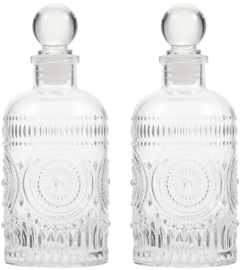 ROMISBABA Botellas Difusoras De Vidrio 200 Ml, Recargables, Vidrio Grabado Vintage, para Aromaterapia Hogar y Oficina, Set De 2 Unidades